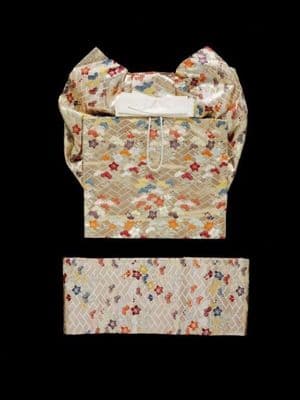 Polychrome Silk Obi with Bellflower Lattice Pattern