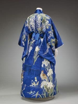 Royal Blue Silk Satin Kimono with Embroidered Florals