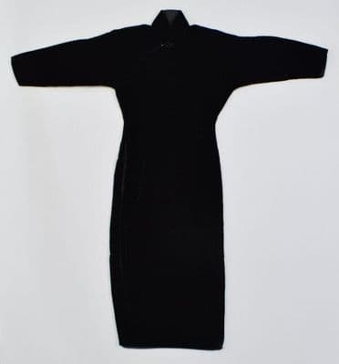 Qipao (woman's dress), black plush velvet, made in Shanghai, China, 1950s.