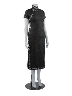 Black Silk Gauze Qipao with White Piping