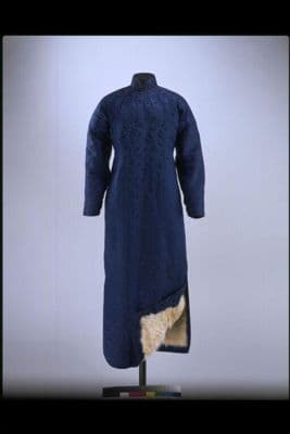 Navy Blue Silk Damask Qipao Dress