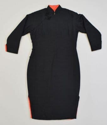 Black Padded Silk Qipao with Coral Lining