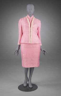 Pink Wild Silk Qipao Ensemble with Sequined Embroidery