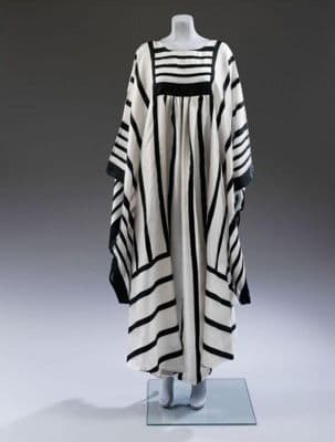 White Organza Kaftan with Black Satin Stripes