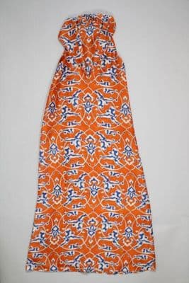 Orange Silk Halter Maxi Dress with Geometric Pattern