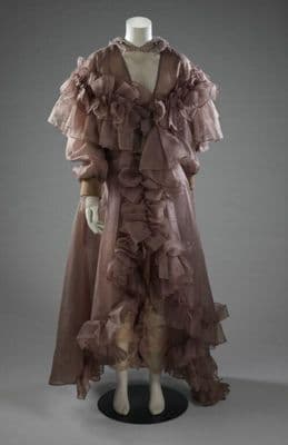 Mauve Silk Chiffon Tiered Ruffle Evening Gown