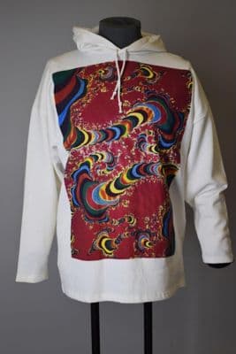 White Cotton Hoodie with Psychedelic Paisley Print