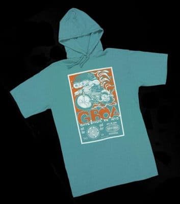 Turquoise Cotton Hooded T-Shirt with Retro Print