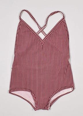 Maroon White Striped One-Piece Swimsuit