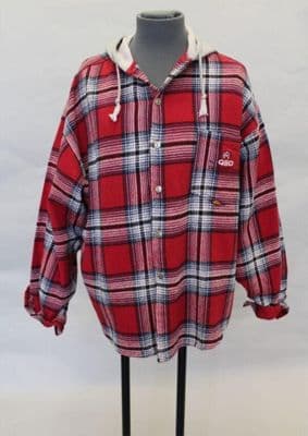 Red Navy Plaid Cotton Flannel Hooded Jacket