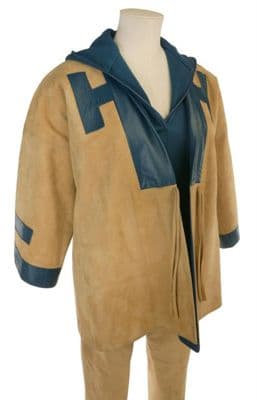 Camel Suede Coat with Navy Leather Appliqué