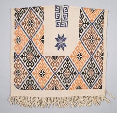 Multi-Colored Wool Mexican Poncho with Geometric Pattern