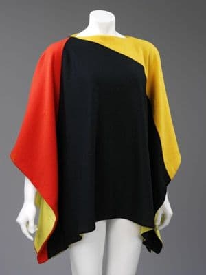 Black Red Yellow Color Block Wool Poncho