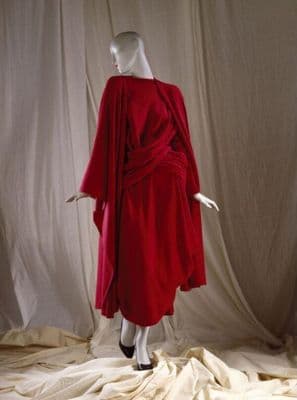 Deep Red Cashmere Draped Wrap Dress