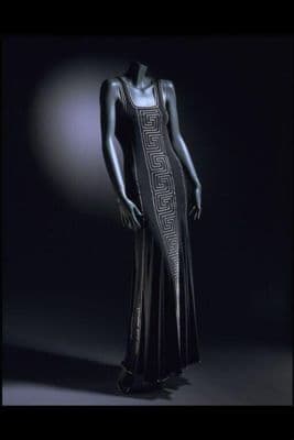 Black Silk Evening Dress with Rubber Trim