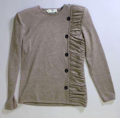 Taupe Wool Asymmetrical Ruched Button Cardigan