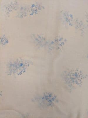 White chiffon sari with deliate blue floral printed patter, manufactured in France, 1960s
