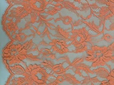 Salmon Pink Machine Lace Sari with Scalloped Edge