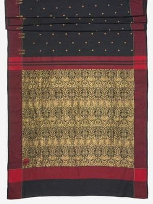 Deep Green Burgundy Tasar Silk Sari