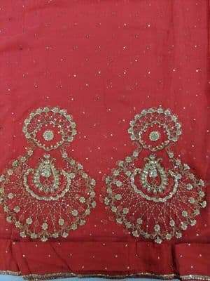 Sari of pink chiffon hand-embroidered with metal thread and sequins. Embrodiered in India or Pakistan, 1960s-1980s