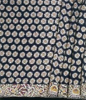 Navy Blue Silk Sari with Gold Embroidered Florals