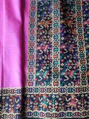 Bright Pink Artificial Silk Sari with Geometric Border