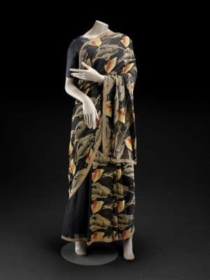 Black Georgette Sari with Art Deco Floral Print