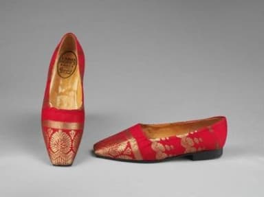 Red Silk Embroidered Ballet Flats with Gold Motifs