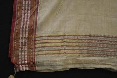 White Cotton Chanderi Sari with Gold Silk Borders