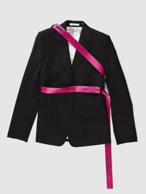 Black Wool Blazer with Hot Pink Sash