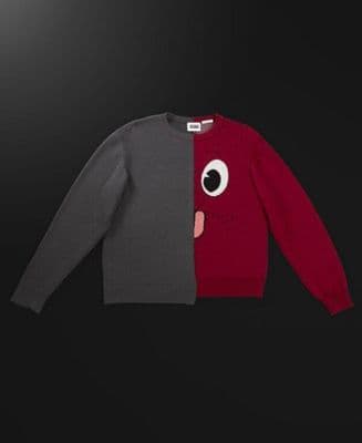 Charcoal Gray Burgundy Color-Blocked Cotton Sweater