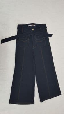 Navy Denim High-Waisted Wide-Leg Cropped Jeans