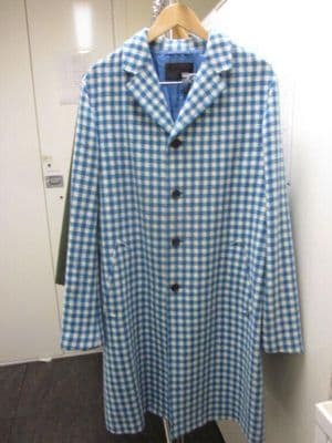 Light Blue White Gingham Wool Overcoat