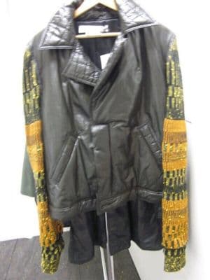 Brown Nylon Biker Jacket with Knit Sleeves