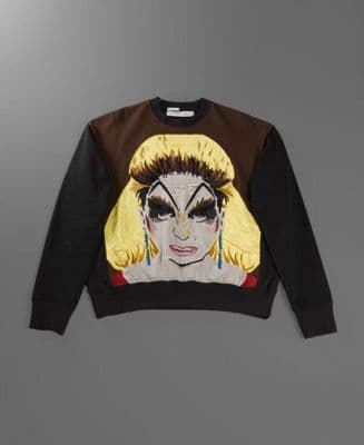 Black Cotton Sweatshirt with Divine Portrait Appliqué