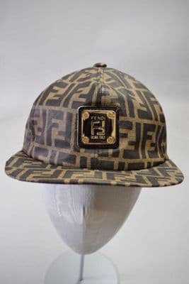 Brown Leather Baseball Cap with Monogram Pattern