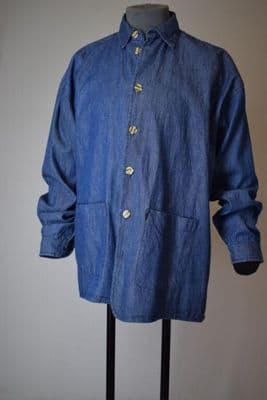 Blue Cotton Denim Work Shirt with Brass Buttons