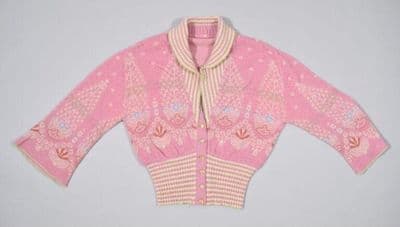 Pink Acrylic Fair Isle Cropped Knit Cardigan