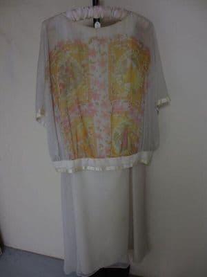 White Chiffon Dress with Floral Print Overlay