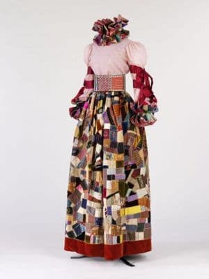 Silk Embroidered Patchwork Evening Ensemble with Ruff