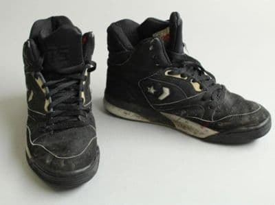 Shoes, black suede 'Converse' trainers; USA, ca. 1990.