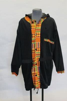 Black Cotton Corduroy Tracksuit with Kente Trim