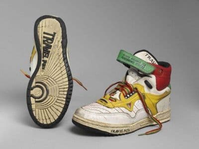 Trainers, multicoloured leather and rubber, designed by Travel Fox for Trueform, Great Britain, 1980s