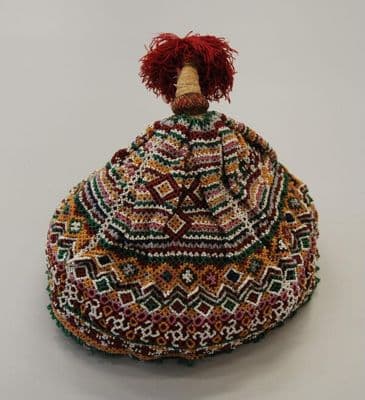 Red White Black Beaded Conical Cotton Cap