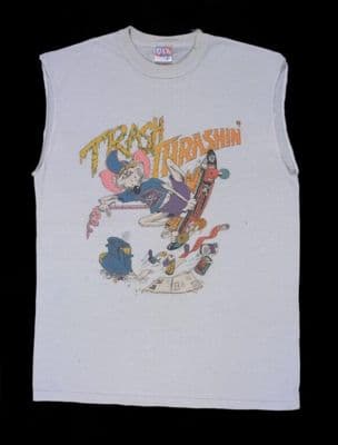 Light Gray Cotton Sleeveless Cartoon Graphic T-Shirt
