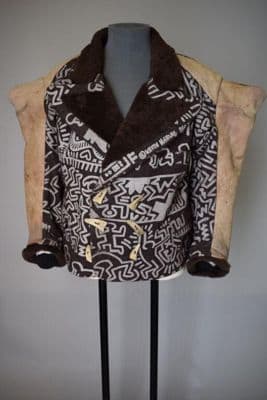 Black White Printed Sheepskin Cropped Moto Jacket