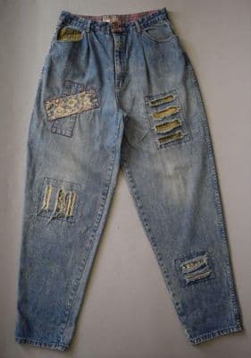 Distressed Blue Denim High-Waisted Baggy Jeans