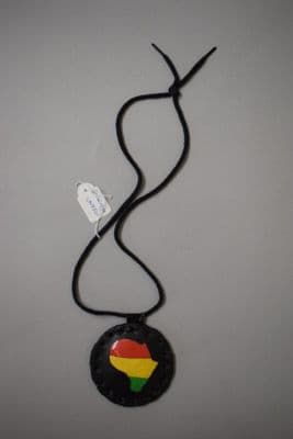Black Cord Necklace with Painted Leather Pendant
