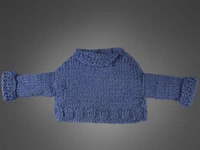 Doll's jumper, blue knitted wool, for Bleuette, probably homemade, 1950s
