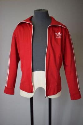 Red Cotton Adidas Track Jacket with White Stripes